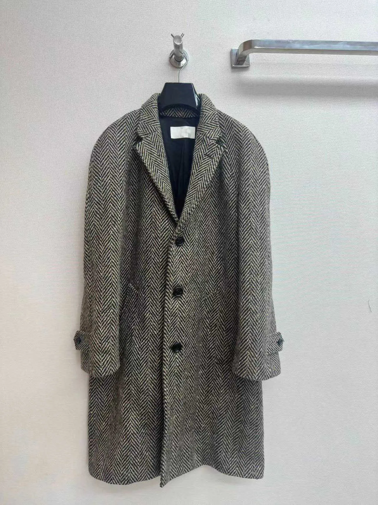 CLinee Autumn and Winter Women's Long Tweed Jacket sned kontur LAPEL WOAL COER Herr Retro Coat Enkel atmosfärisk kappa