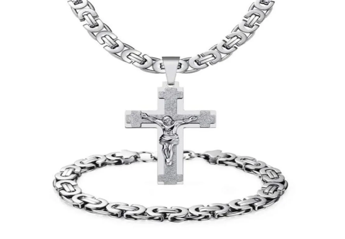 Collier 6mm 22039039 24039039 chaîne argent or jésus croix pendentif Bracelet ensemble hommes en acier inoxydable bijoux 26826805825