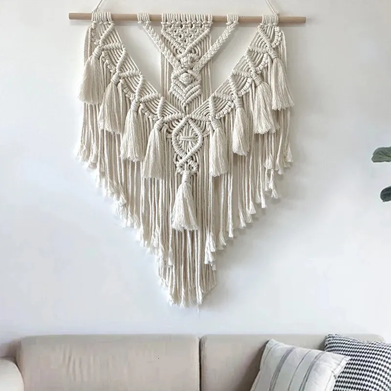 Macrame geweven wandtapijt Boho chic Boheemse geometrische kunst decor mooi appartement slaapzaal thuis kamer decoratie 240117