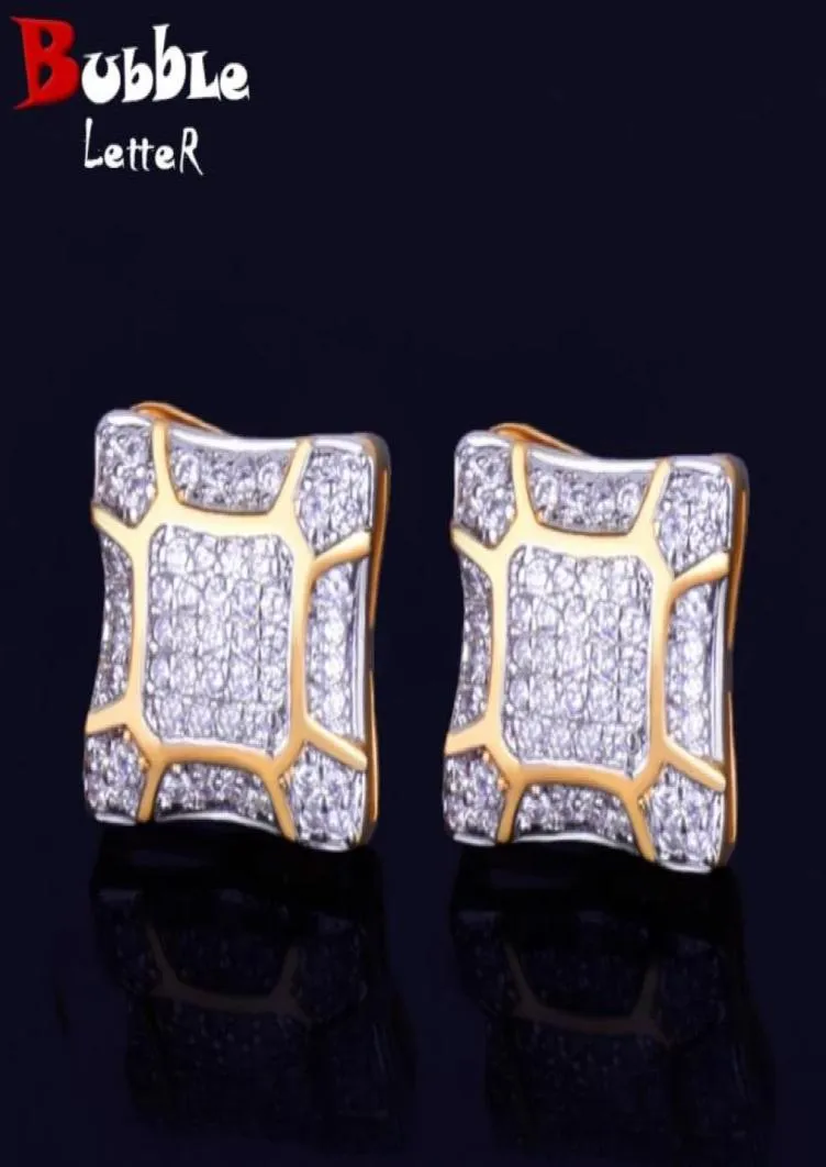 Icedout Men Earring Square Stud Double Color Material Full Zircon Copper Screw Push Back Charm Hip Hop Jewelry Rock Street43152932731022