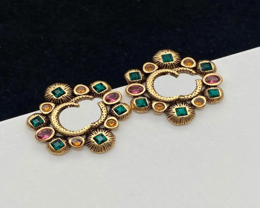 Vintage Women Jewelry Designer Earring For Womens Multicolor Diamond Earrings Luxury Letter G Stud Fashion Golden Studs With Box 27843037