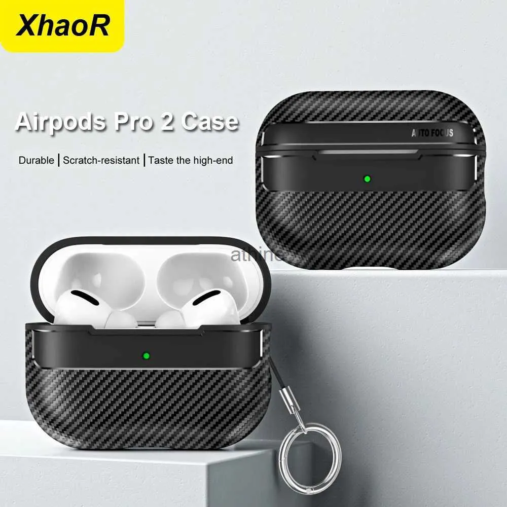 Cas de téléphone portable pour Airpods Pro 2 Case Texture en fibre de carbone Étui pour écouteurs en silicone souple Antichoc avec crochet pour Funda Air Pods 3 Cover YQ240117