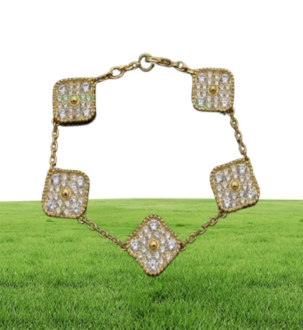 Bracciale di lusso con cinque diamanti e catena a cinque fiori con quadrifoglio Bracciale coreano con stilista di moda in cristallo per le donne placcato oro 18 carati6362425