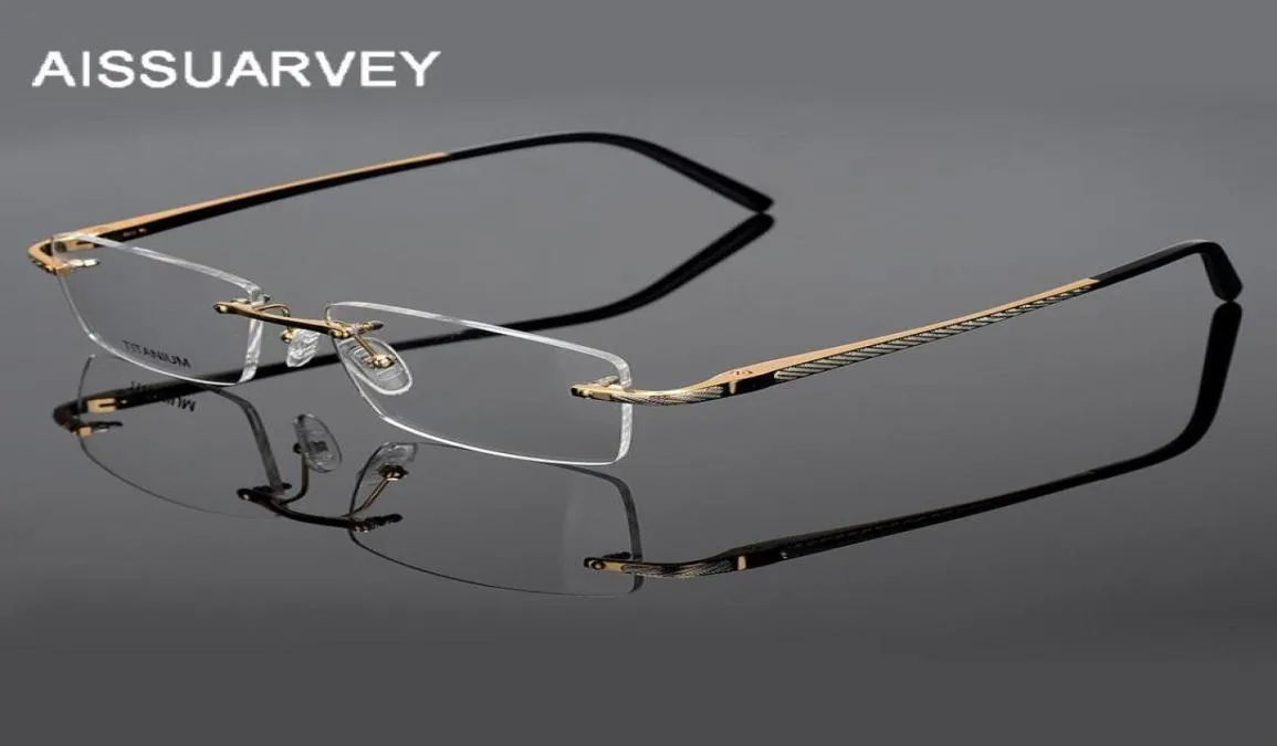 ファッションサングラスフレームメンガラスチタンリムレスブランドデザイナー眼鏡処方箋最高品質のアイウェアゴールデンビジネス9177647