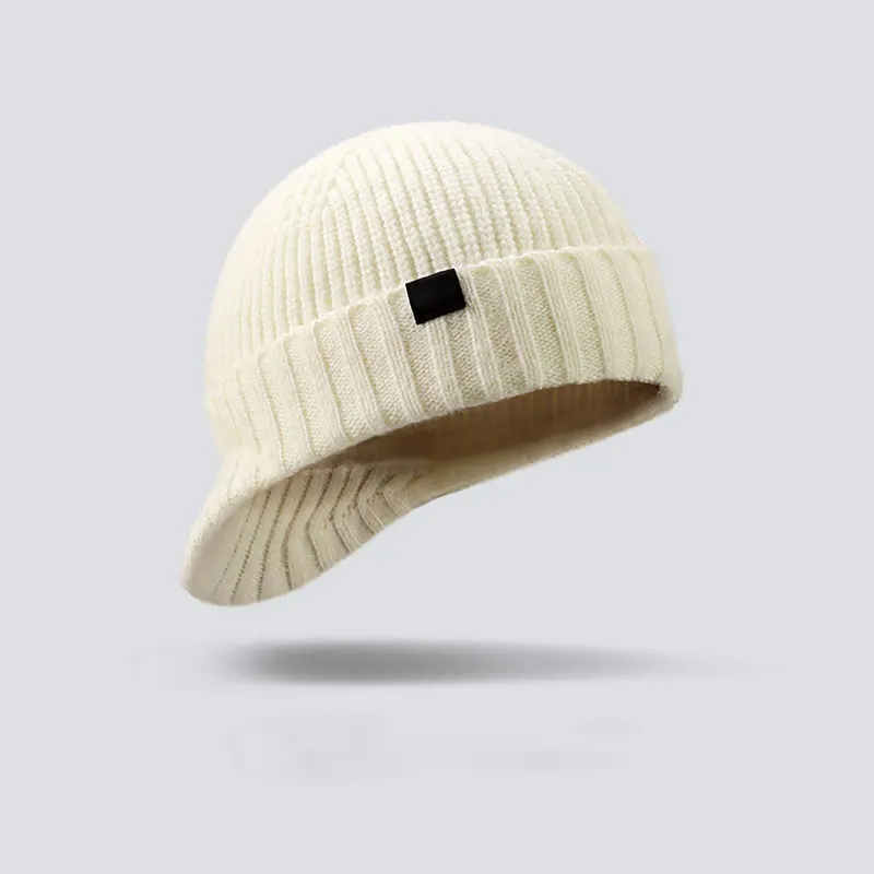 Boinas de bola de gorro masculino chapéu de ouvido malha de lã preta roll up borda chapé de inverno