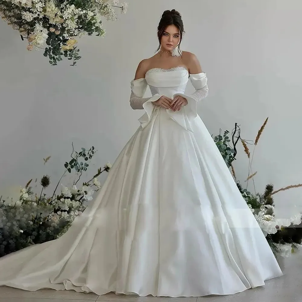 Ahorra a lo Grande en Compras al por Mayor de Vestidos De Novia De Perlas  Luxury Pearls Beading Wedding Bridal Dresses Strapless With Long Sleeve