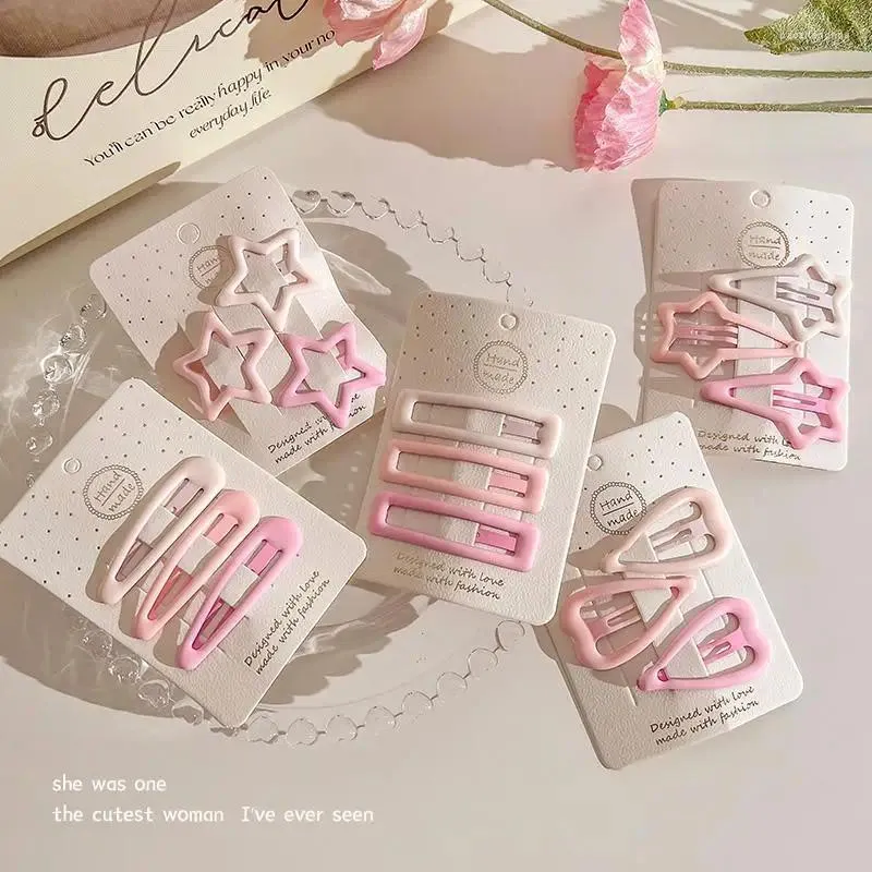 Hair Accessories 3/15 Pcs/Set Korean Girls Fashion Pink Color Geometric Stars Frosted Clips Adult Sweet Hairpins Ornament
