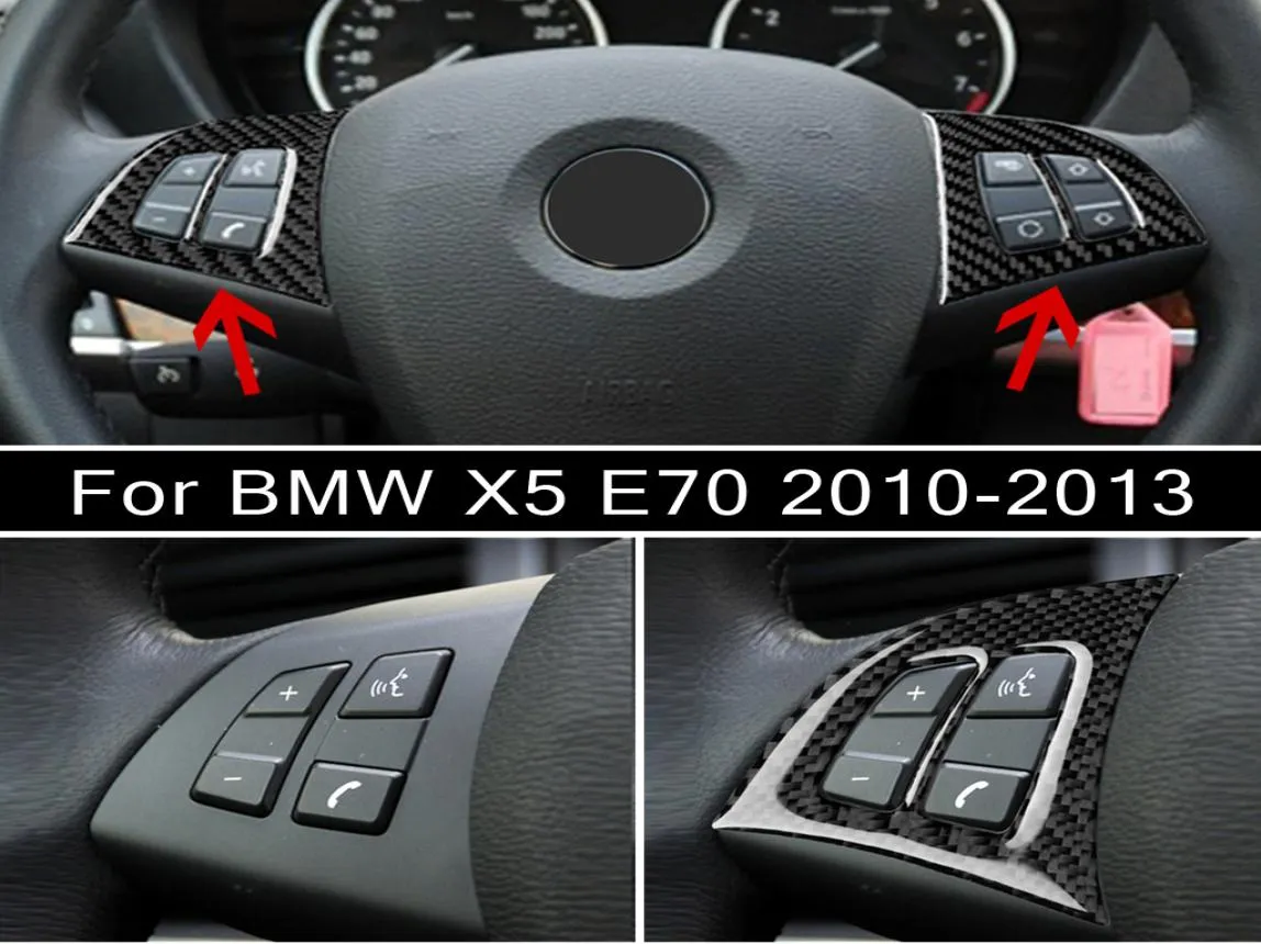 New Car Styling Real Carbon Fiber Style For BMW X5 E70 2010 2011 2012 2013 Steering Wheel Button Frame Covers Stickers Trim4659469
