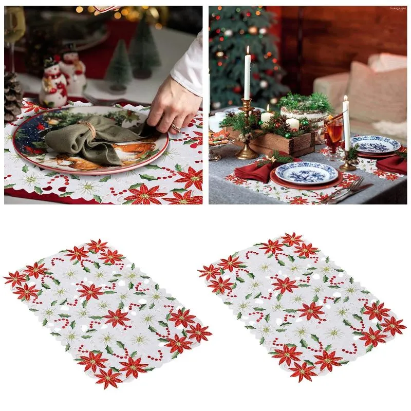 Table Mats Placemats Embroidered Flower Hollow For Spring Decorations Runner Holiday And