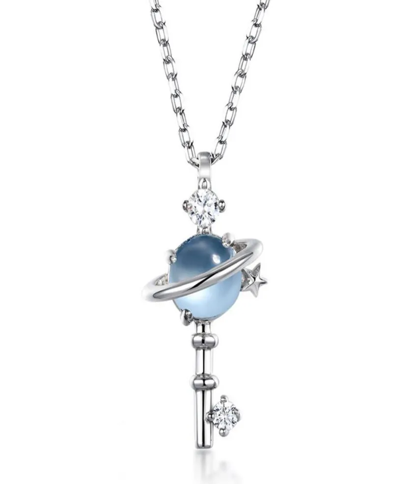 Vackra kvinnor halsband verkliga 925 Silver Natural Blue Topaz Star Key Pendant for Party Gift With Chain1718067