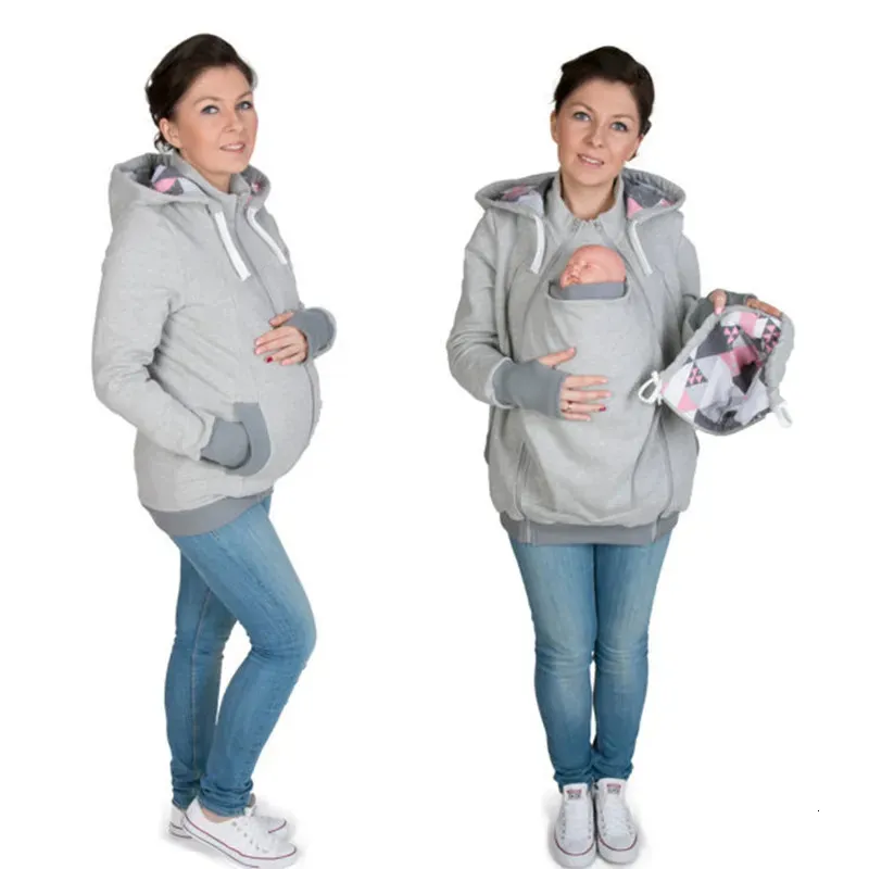 Manteau à capuche de maternité trois-en-un à capuche hiver poche kangourou veste de pull de maternité pour femmes enceintes sweat à capuche surdimensionné 240117