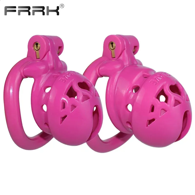 FRRK Locked Life Gabbia di castità in plastica rosa con 4 dimensioni Anelli per pene Adulti Prodotti del sesso Giocattoli BDSM Negozio sessuale Piccolo standard 240117