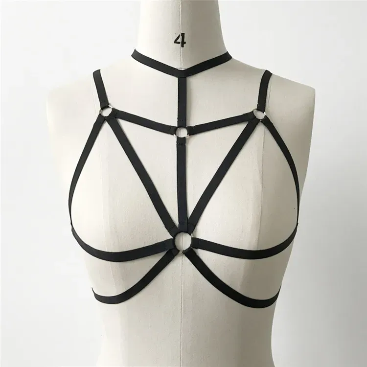 Bdsm female sexy Goth Lingerie Elastic Harness cage bra cupless lingerie Bondage Body elastic harness belt 