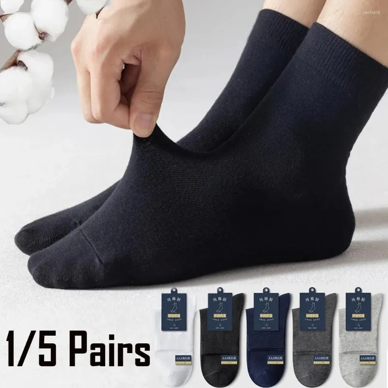 Chaussettes pour hommes 1/5 paires hommes coton mi-mollet loisirs affaires Tube moyen couleur unie respirant confortable haute qualité chaussette