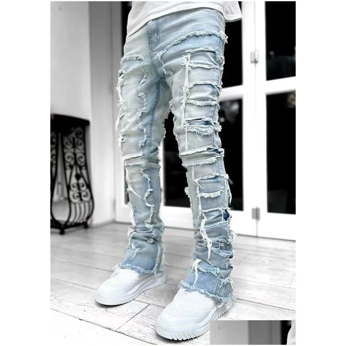 Men`S Jeans 2023 Mens Torn Pants Jeans Designers Jean Hombre Trousers Men Embroidery Work Ripped For Tren Motorcycle Pant Drop Delive Dhyw6