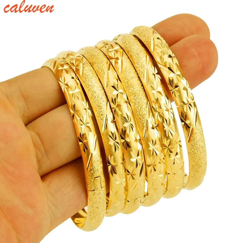 8 mm 6pclot Dubai Gold Bangles for Women Men 24k Kolor Bracelets Etiopski Afrykańska biżuteria Arabia Arabia Prezent Wedding Bride Prezent 240117