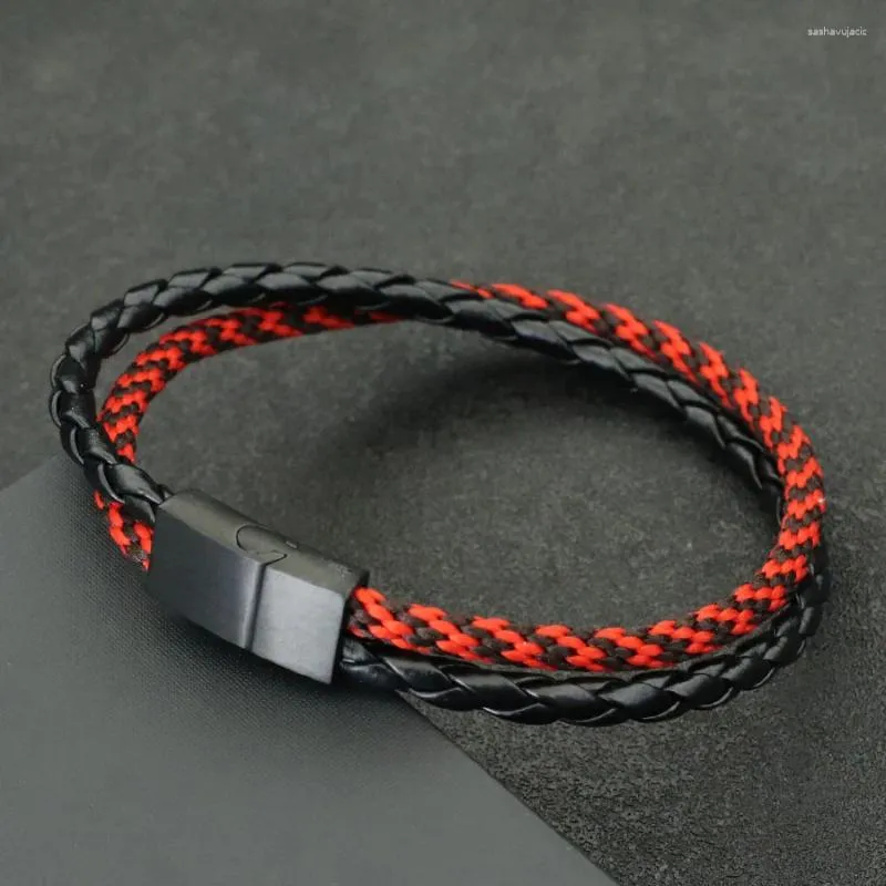 Bedelarmbanden Nieuwe Herenarmband Etnisch Touw Braslet Roestvrij Staal Afneembare Magneet Gesp Lederen Armband Cadeaus Voor Vriendje