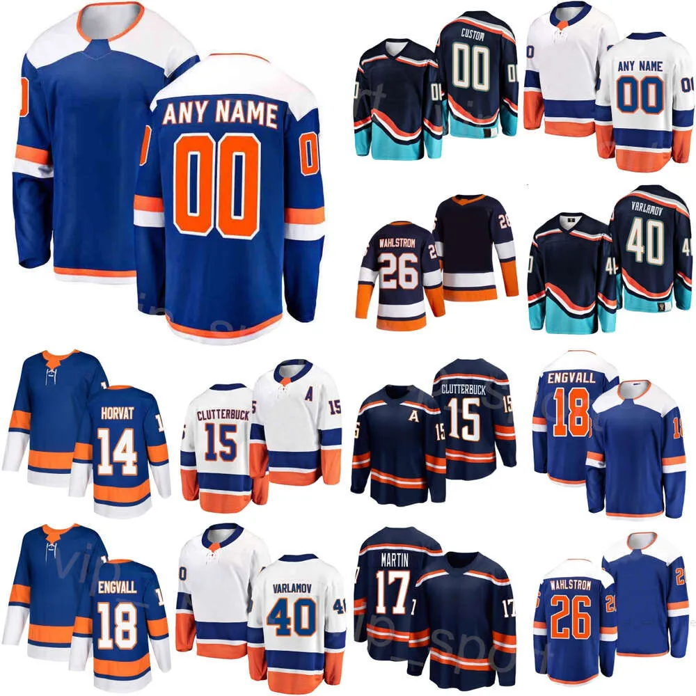 Hockey personalizado 26 Oliver Wahlstrom Jersey 14 Bo Horvat 18 Pierre Engvall 15 Cal Clutterbuck 10 Simon Holmstrom 17 Matt Martin 40 Semyon Varlamov Jóvenes Mujeres Hombres