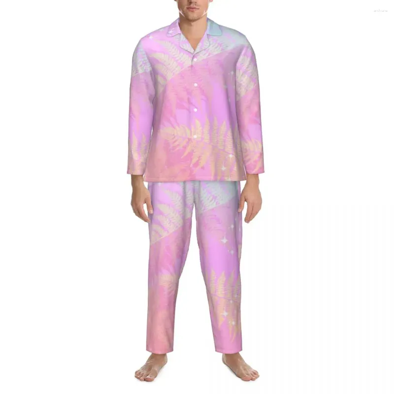 Vêtements de nuit pour hommes, imprimé coucher de soleil, abstrait, décontracté, surdimensionné, ensemble pyjama à manches longues, Design de maison romantique, vêtements de nuit