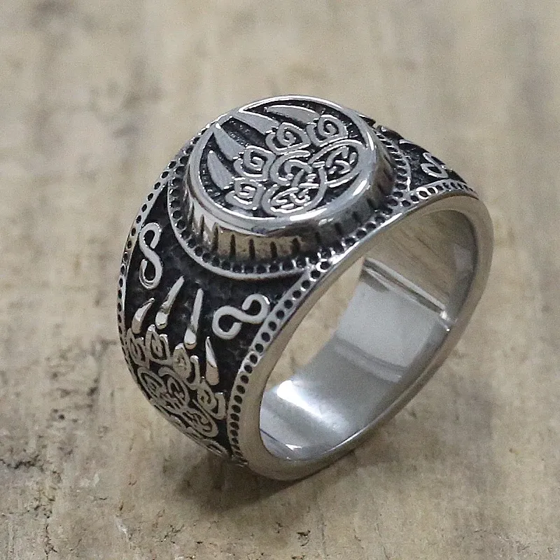 Unieke Viking Bear Claw Ring Mens Celtics Knoop Bear Claw 14K White Gold Signet Ring Mannelijke Punk Biker Sieraden Accessoires