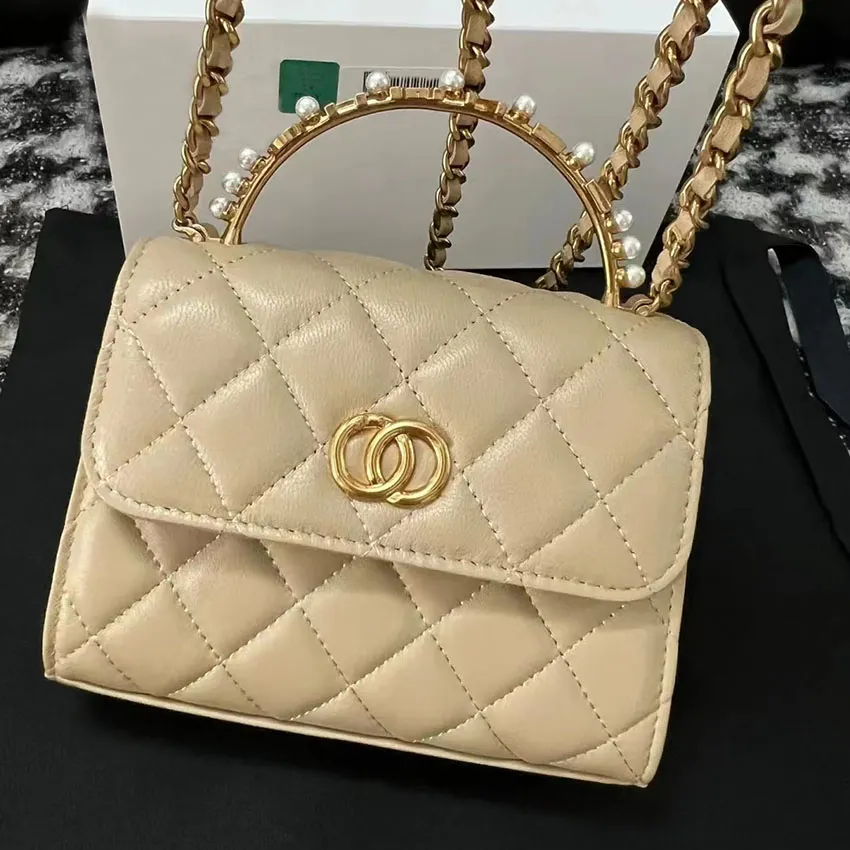 Torba designerska torba damska torebka luksusowa torba na ramię Pearl Rękoło Crossbody Torba wykonana z prawdziwej skóry do mody damskiej małą kwadratową torbę 2024