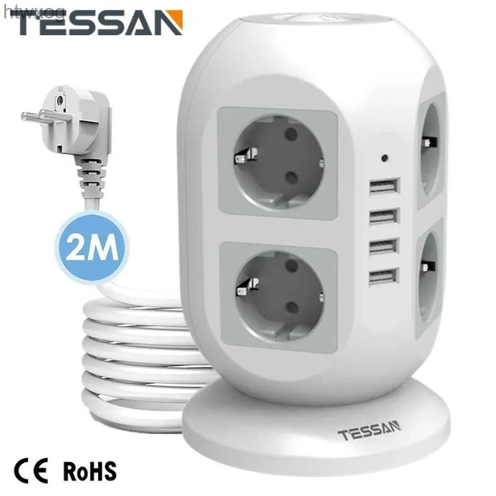 Prise de câble d'alimentation TESSAN multiprise verticale EU KR protection contre les surtensions avec 8 prises secteur 4 ports USB câble d'extension 2M prise tour multi-prises YQ240117