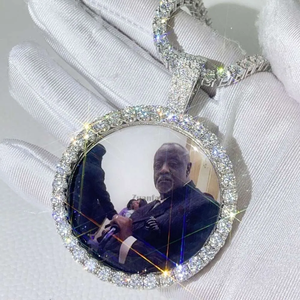 Sterling Sier gjorde VVS Moissanite Diamond Memory Picture Custom Necklace Pendant