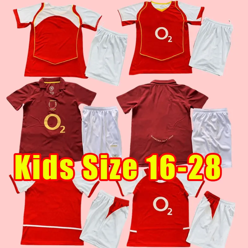 Crianças Henry Bergkamp V. Persie Mens Retro Futebol Jerseys Vieira Merson Adams Home Away Camisa de Futebol Uniformes 02 04 05 06 2002 2004 2005 2006 2003 Criança