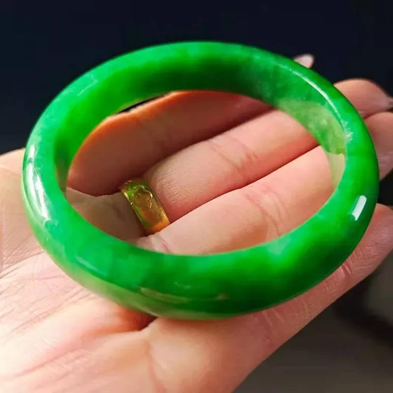 Bangle Myanmar Natural A Goods Yang Green Jade Jadeite Seed Floating Flower Concubine Round Bar Transparent Bracelet Jewelry