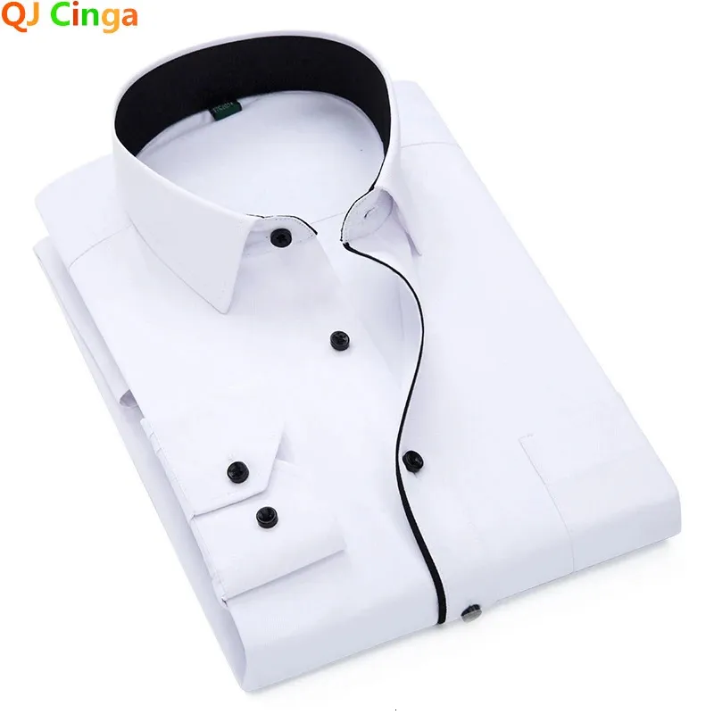 Czarno-biała patchworka koszuli z długimi rękawami męskie biuro biznesowe Bawełniane koszulka niebo niebieskie Slim Fit Camisa/Chemise S-5xl 240117