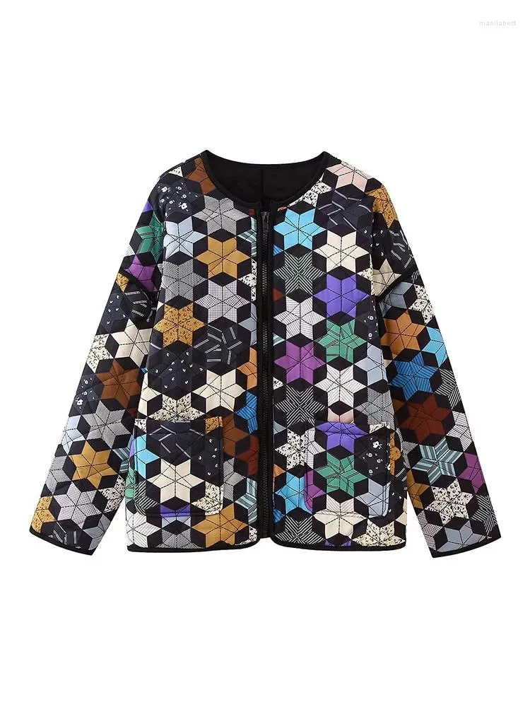 Frauen Trenchcoats YENKYE Frauen Vintage Geometrische Patchwork Druck Steppmantel Langarm Weibliche Lose Jacke Herbst Winter Retro