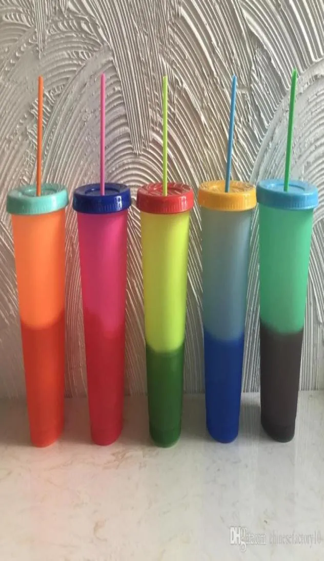 Plastic Detachable Cup Reusable Change Color Pages 700ml Bottles Insulated Tumblers Heat Protection Portable Tea Coffee With Straw6267784