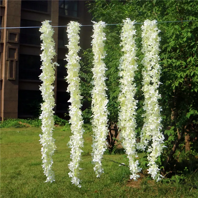 Decorative Flowers 170cm Long Artificial Wisteria Lilac Vine Silk Cherry Blossoms Arch Decor Leaves Hanging Garland Green 0117