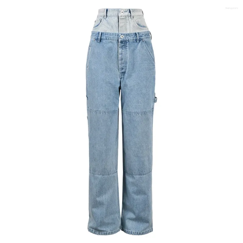 Jeans pour femmes SuperAen 2024 Design de printemps Double taille Balayage au sol Couleur contrastée Jambe droite
