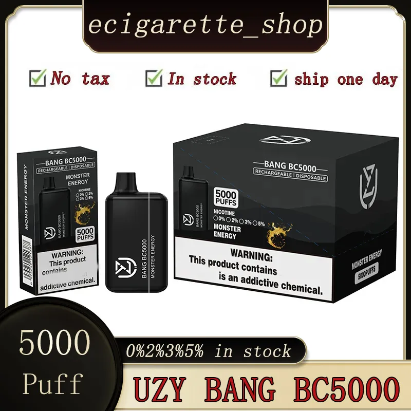 Original UZY Bang bc5000 Puff Disposable E Cigarette Puff 5K Vape Pen 650mAh Rechargeable Battery 12ml 0% 2% 3% 5% bang bc 5000 12flaovrs in stock puff 5000