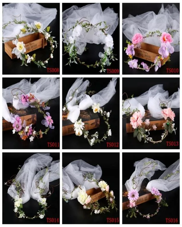 Nowy przylot kwiatowy nakrycie głowy opaska kwiatowa z białą welonem Wreńczyk kwiat Korona ręcznie robiona panna młoda Wedding Hair Akcesoria 7808932