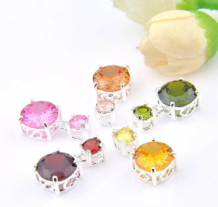 Mix 5PCS Morganit Rosa Topas Citrin Peridot Neue Luckyshine 925 Sterling Silber Anhänger Quadratische Edelstein Halsketten Anhänger Für dy Party Geschenk3006177