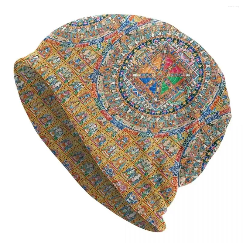 Berets Mandala Buddhismus Meditation Spirituelle Warme Strickmütze Mode Motorhaube Hut Herbst Winter Outdoor Beanies Hüte Für Männer Frauen Erwachsene