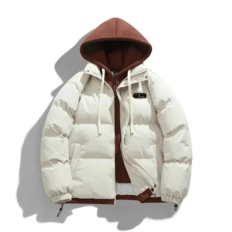 Män tjockare varm vinterjacka casual parka outwear harajuku vadderad jacka olika färgbubbla jacka huva kappkläder 240117