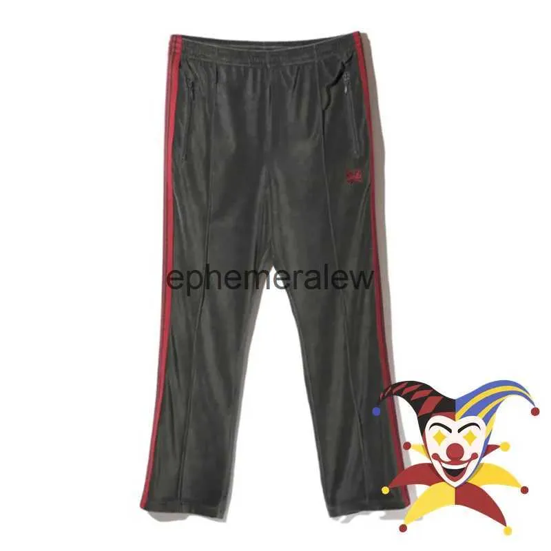 Men's Pants Velvet Needles Dark Gray Red Ribbon Sweatpants Men Women Drawstring Embroidery Butterfly AWGE Pantsephemeralew