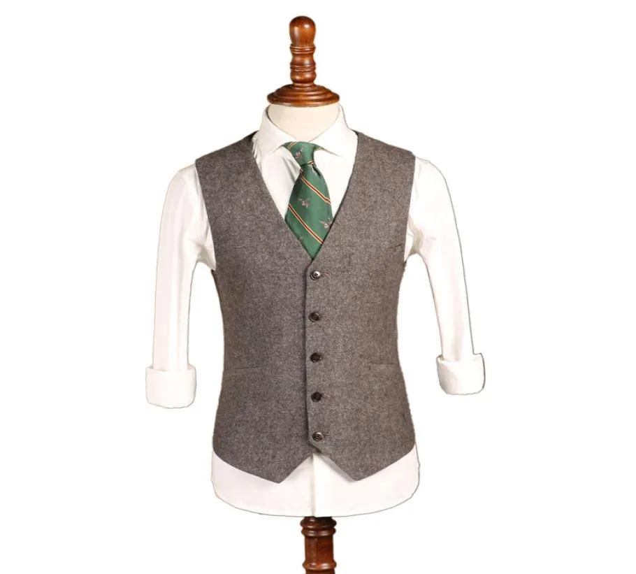 2019 Najnowsze Farm Grey Wool Herringbone Tweed Wedding Groom CHEES Kamizelki na zamówienie Groomsmen Vestsmen Slim Fit Mens Suit Vest PROIS CALISCOAT1871020