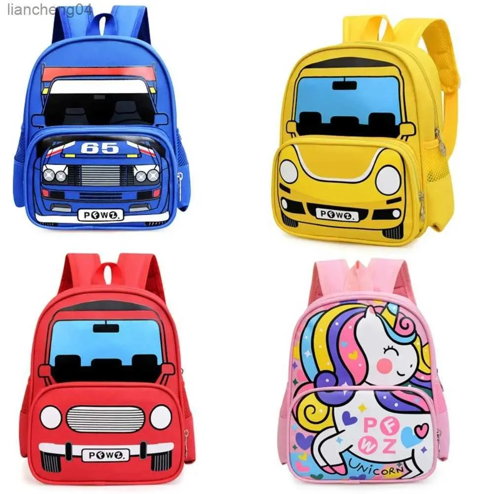 Handväskor barns tecknad bil skolväska liten söt dagis ryggsäck koreanska pojkar och flickors fritidsskolväska för barnbarn