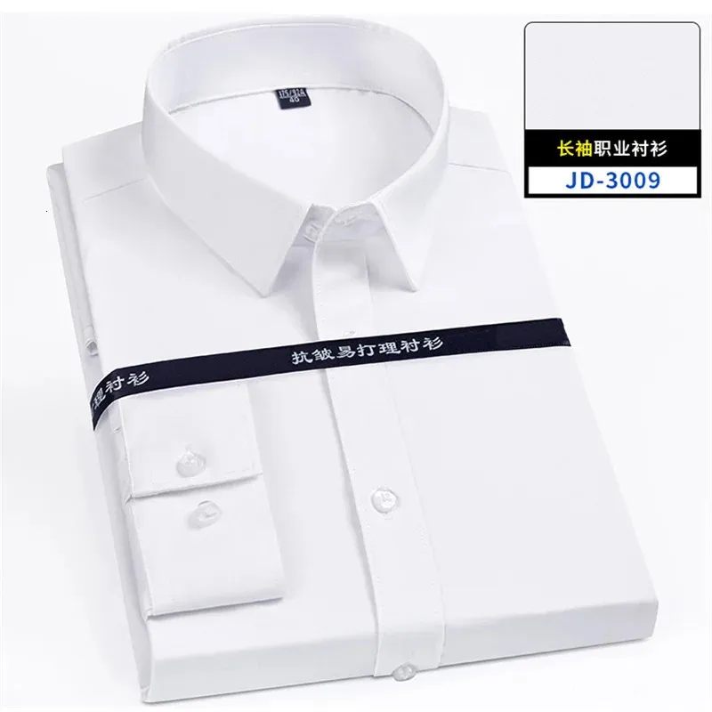 Stretch Anti-Wrinkle Men's Shirts Long Sleeve Dress Shirts For Men Slim Fit Social Business Blus White Shirt S-7XL 240117