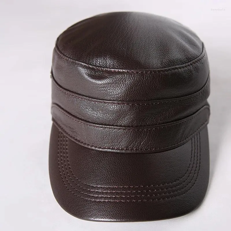 Bérets X177 hiver chaud cache-oreilles casquette en cuir véritable chapeau en peau de mouton pour hommes armée militaire plat chapeaux de papa