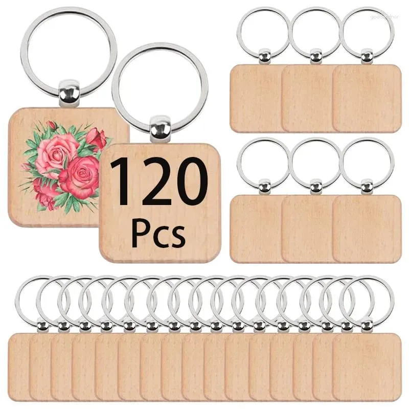 Keychains 120st tomma trä Keychain DIY Wood Car Keyring Bulk grossist