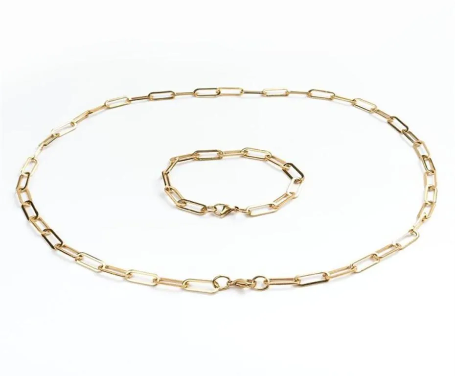 304 roestvrijstalen paperclipkettingen ketting armbanden set goud zilver col267v4516445