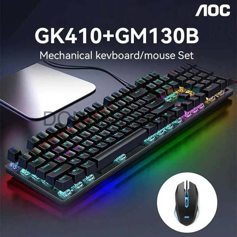 Claviers AOC Clavier mécanique GK410 avec souris 130B Bleu Noir Marron Switch Gaming Clé complète L'expérience de jeu ultime Panneau en plastique J240117