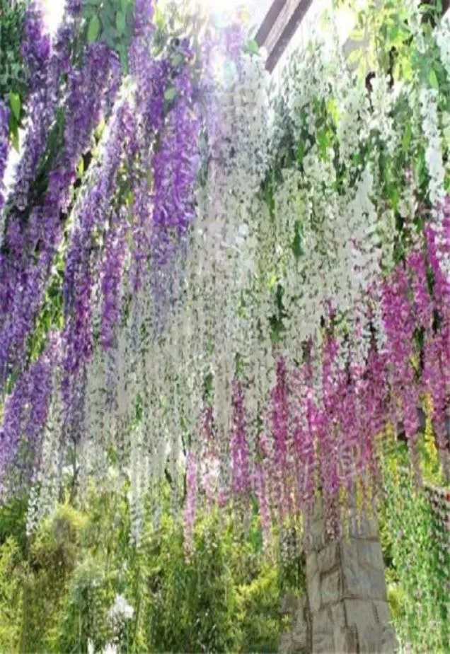 Romantyczne sztuczne kwiaty symulacja Wisteria Vine Wedding Decorations Długie krótkie jedwabne rośliny bukiet pokój Office Bridal A4662547