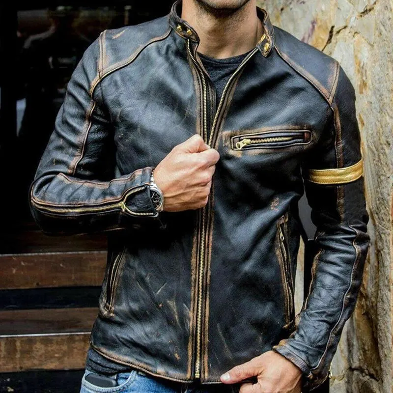 Giubbotti da uomo 2024 Autunno Giacca in pelle moto da uomo Street Fashion Bomber Casual Stand colletto cappotto Mens Retro PU Biker Outwear