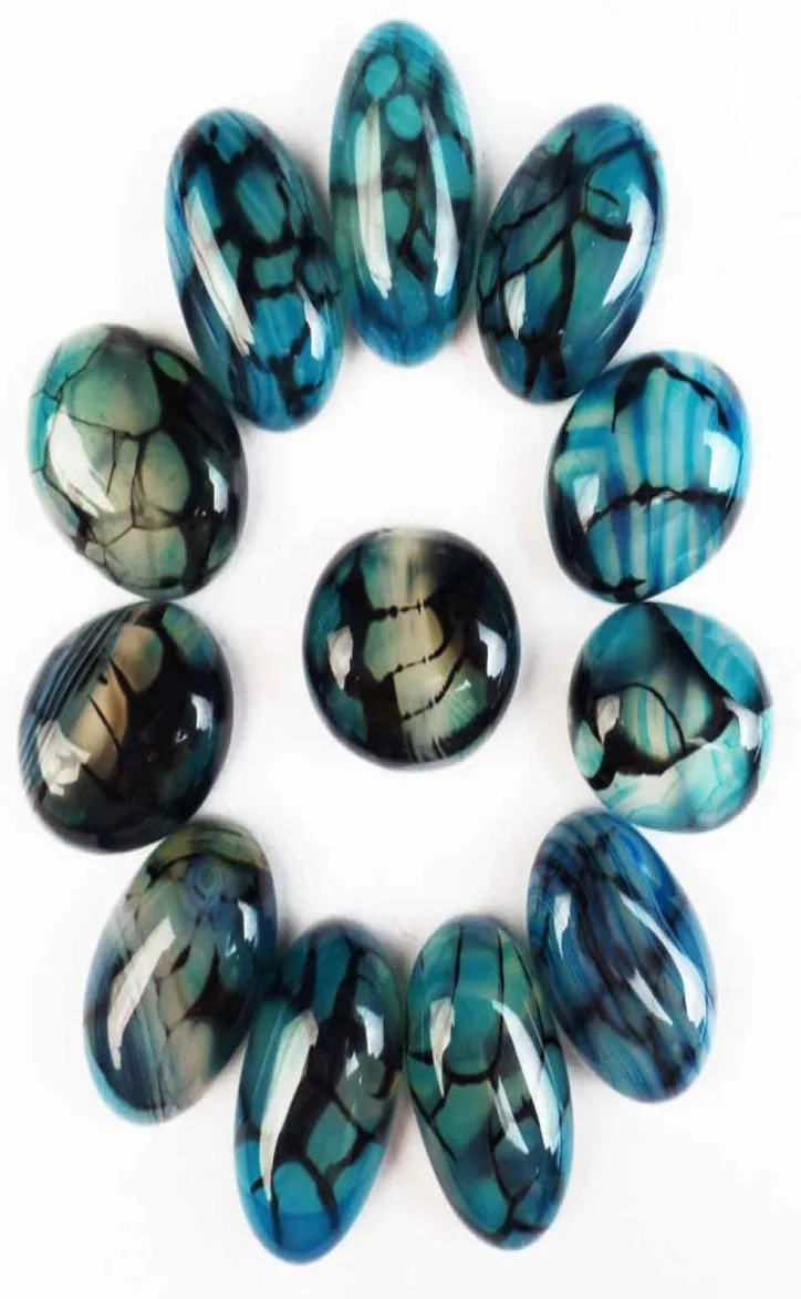 12 pièces d'agates de veines de Dragon bleues naturelles entières, Cabochon de cabine ovale 17x12x6mm pour la fabrication de bijoux, accessoires sans trou 2107204838762